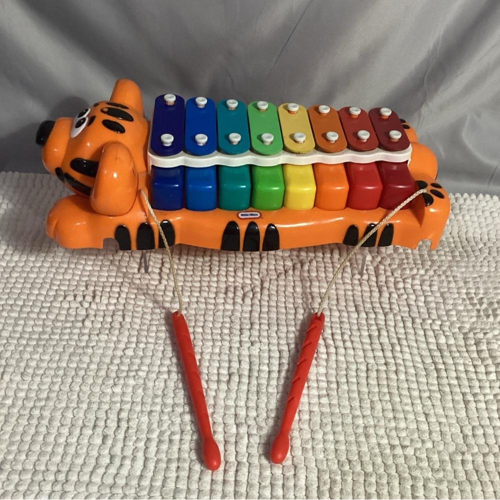 Little Tikes Orange Tiger Xylophone Piano Toy with Attached Red Sticks VGUC